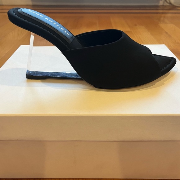 Good American Neoprene Clear Wedge Mule Sandals Block Heel Black Size 7.5 NWB - Picture 8 of 14